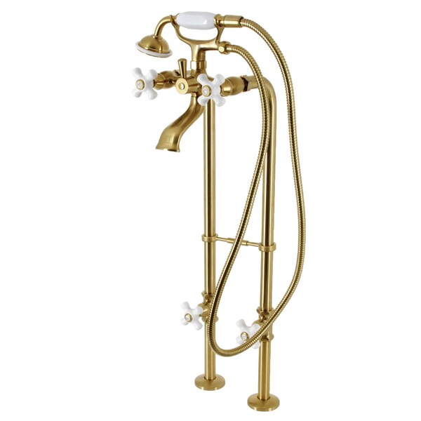 Kingston Brass CCK266PXK7 Freestanding Clawfoot Tub Faucet Package with Supply Line, Brushed Brass CCK266PXK7 - main